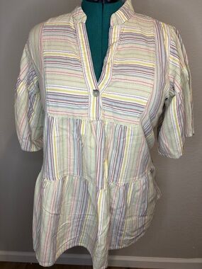 Ivy Jane Lightweight Striped Peasant Tunic Top - Pastel Multi